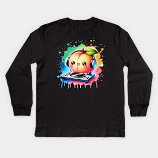 Cute Kawaii Peach Dj Kids Long Sleeve T-Shirt